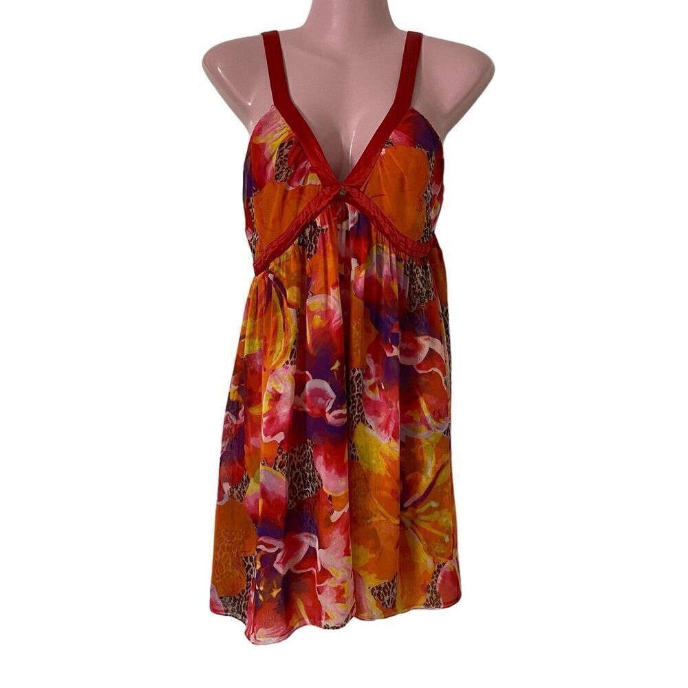 Victoria’s Secret Chemise Womens Large Chiffon Floral Leopard Very Sexy Lingerie